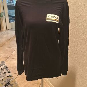 Stance Men's M Long Sleeve Logo Tee Shirt Black Retro Track Stripe Sleeve New